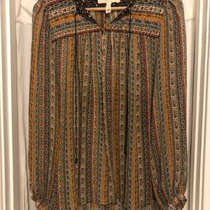 Burning Torch Blouse. 100% Silk. Bohemian style flowy blouse XS